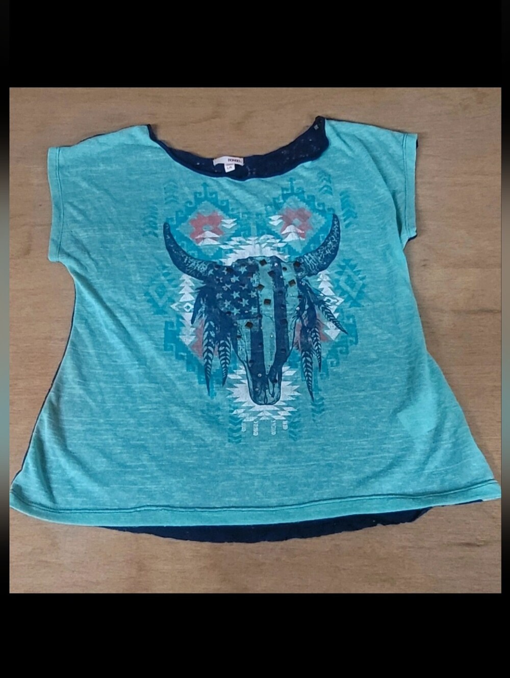 BONGO Teal Short-Sleeve Graphic Tee with Bull Skull